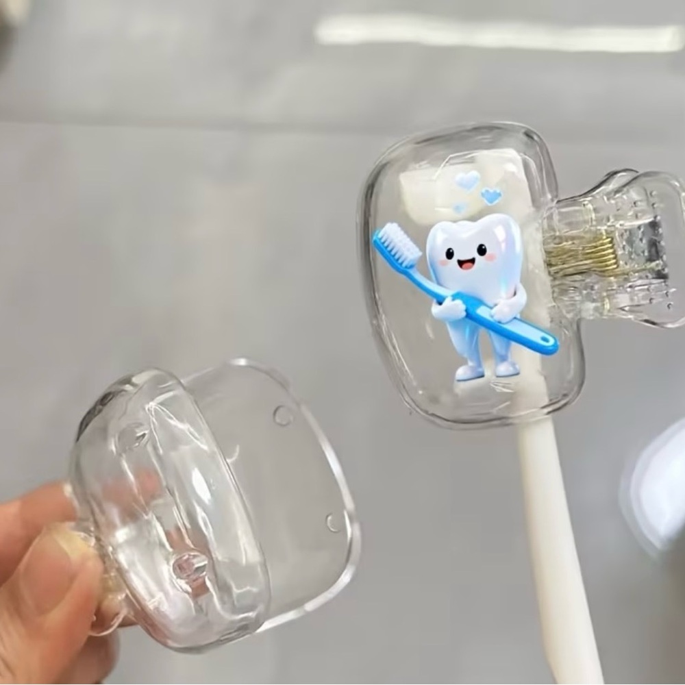 2pc Cute Tooth Toothbrush Holder Travel Case Protective Cover